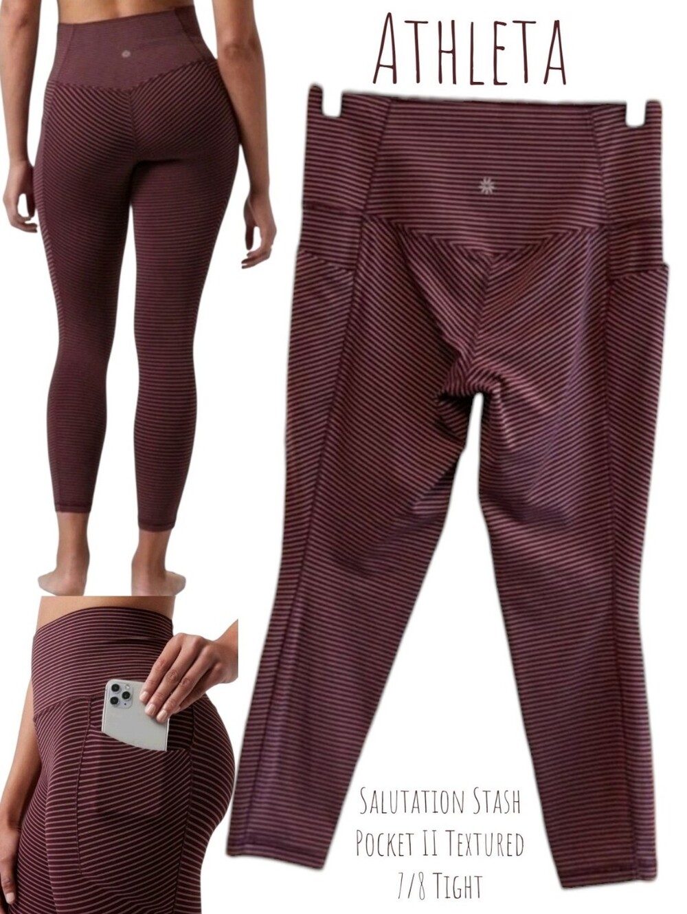 Athleta Women Salutation Stash Pocket II Textured 7/8 Tight Powervita Legging M